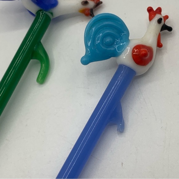 Vintage Glass Bird Swizzle Sticks Lampwork Rooster Swan Barware Set Mixed Lot - Picture 16 of 16